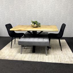 KOSY KOALA Wooden Dining Table with 2 Black Velvet Chairs & Grey Padded Benches, Dining Room Furniture in Brown - thumbnail 6