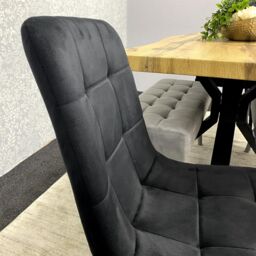 KOSY KOALA Wooden Dining Table with 2 Black Velvet Chairs & Grey Padded Benches, Dining Room Furniture in Brown - thumbnail 9