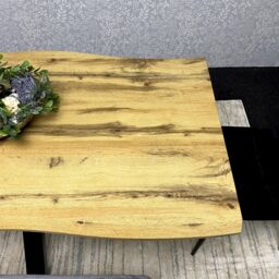 KOSY KOALA Wooden Dining Table with 2 Black Velvet Chairs & Grey Padded Benches, Dining Room Furniture in Brown - thumbnail 2