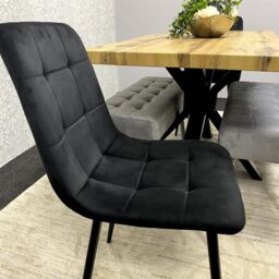 KOSY KOALA Wooden Dining Table with 2 Black Velvet Chairs & Grey Padded Benches, Dining Room Furniture in Brown - thumbnail 4
