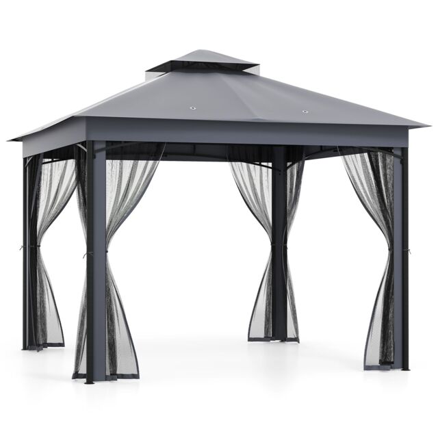 Gymax 296 CM X 296 CM Patio Gazebo Double-Roof Outdoor Canopy Tent-Grey in Grey