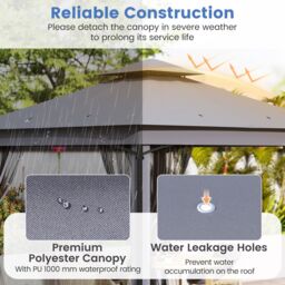 Gymax 296 CM X 296 CM Patio Gazebo Double-Roof Outdoor Canopy Tent-Grey in Grey - thumbnail 7