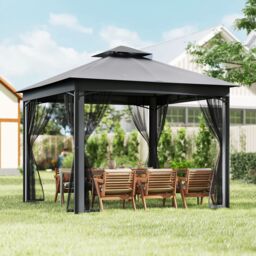 Gymax 296 CM X 296 CM Patio Gazebo Double-Roof Outdoor Canopy Tent-Grey in Grey - thumbnail 4