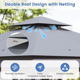 Gymax 296 CM X 296 CM Patio Gazebo Double-Roof Outdoor Canopy Tent-Grey in Grey - thumbnail 3