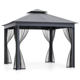 Gymax 296 CM X 296 CM Patio Gazebo Double-Roof Outdoor Canopy Tent-Grey in Grey - thumbnail 1