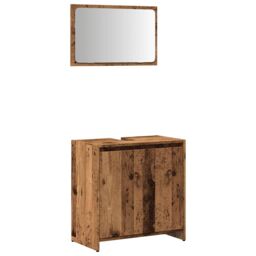 Berkfield Home 2 Piece Bathroom Furniture Set Old Wood Engineered Wood in Brown - thumbnail 2