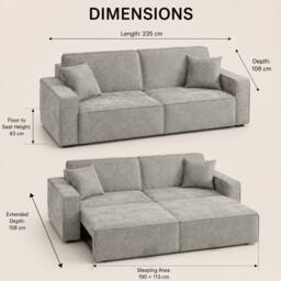 Stratus Interiors Houston Electric Powered Recliner Sleeper Function Sofa Bed - 3 Seater in Grey - thumbnail 4