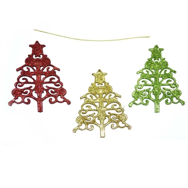 Shatchi 3Pcs Glitter shapped Christmas Tree Xmas Party Hanging Ornament Décor - image 1