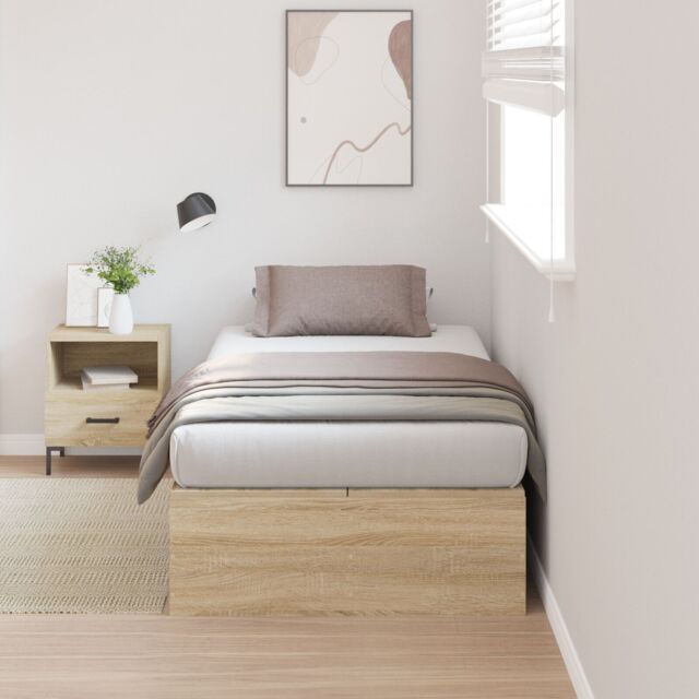 Berkfield Home Storage Bed Frame Sonoma Oak 90x200 cm in Beige - image 1