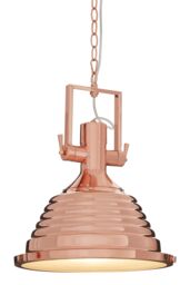 Orsina Medium Chrome Pendant Light, Reflective Industrial Ceiling Light With Glass Base, Flared Stepped Shade in Gold - thumbnail 2