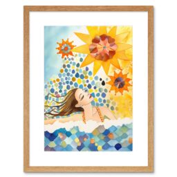 "Artery8 Wall Art Print Abstract Sea Swimming Folk Art Bathroom Artwork Framed 9X7 Inch in Beige - Size: W7"" x H9""" - thumbnail 1
