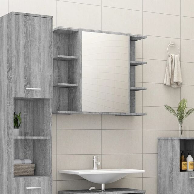 Berkfield Home Bathroom Mirror Cabinet Grey Sonoma 80x20.5x64cm Engineered Wood - Size: 80x20.5x64 cm - image 1