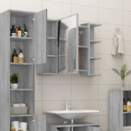 Berkfield Home Bathroom Mirror Cabinet Grey Sonoma 80x20.5x64cm Engineered Wood - Size: 80x20.5x64 cm - thumbnail 3