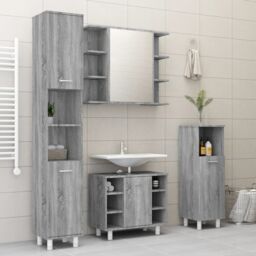 Berkfield Home Bathroom Mirror Cabinet Grey Sonoma 80x20.5x64cm Engineered Wood - Size: 80x20.5x64 cm - thumbnail 8