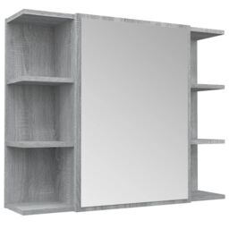 Berkfield Home Bathroom Mirror Cabinet Grey Sonoma 80x20.5x64cm Engineered Wood - Size: 80x20.5x64 cm - thumbnail 2
