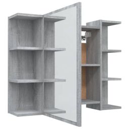 Berkfield Home Bathroom Mirror Cabinet Grey Sonoma 80x20.5x64cm Engineered Wood - Size: 80x20.5x64 cm - thumbnail 5