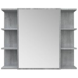 Berkfield Home Bathroom Mirror Cabinet Grey Sonoma 80x20.5x64cm Engineered Wood - Size: 80x20.5x64 cm - thumbnail 6