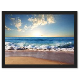 Artery8 Photo Seascape Beach Sand Ocean Surf Waves A4 Artwork Framed Wall Art Print in Black - thumbnail 1
