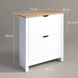 HOMCOM 12-Shoe Storage Cabinet 4 Shelves 2 Drawers Tabletop High Gloss White - thumbnail 3