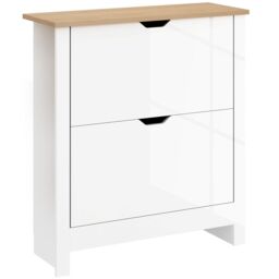 HOMCOM 12-Shoe Storage Cabinet 4 Shelves 2 Drawers Tabletop High Gloss White - thumbnail 2