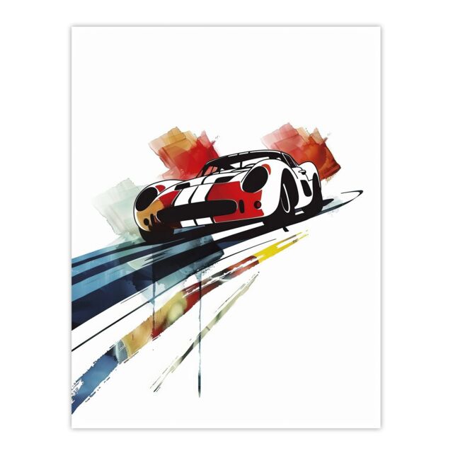 "Artery8 Race Car Racing Sport Watercolour Brush Strokes Wall Art Print in Red - Size: W24"" x H32""" - image 1