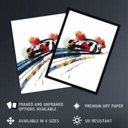 "Artery8 Race Car Racing Sport Watercolour Brush Strokes Wall Art Print in Red - Size: W24"" x H32""" - thumbnail 2