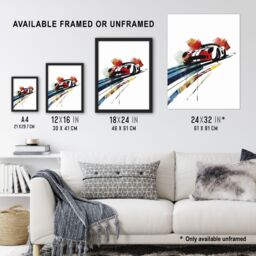 "Artery8 Race Car Racing Sport Watercolour Brush Strokes Wall Art Print in Red - Size: W24"" x H32""" - thumbnail 3