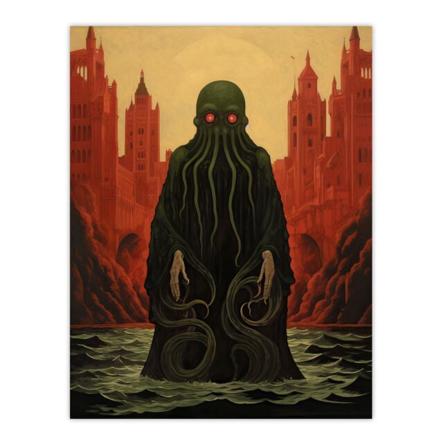 "Artery8 Wall Art Print Cthulhu Awakens H.P. Lovecraft Mythos Arkham Horror Yog-Sothoth Artwork Painting Poster - Size: W12"" x H16""" - image 1