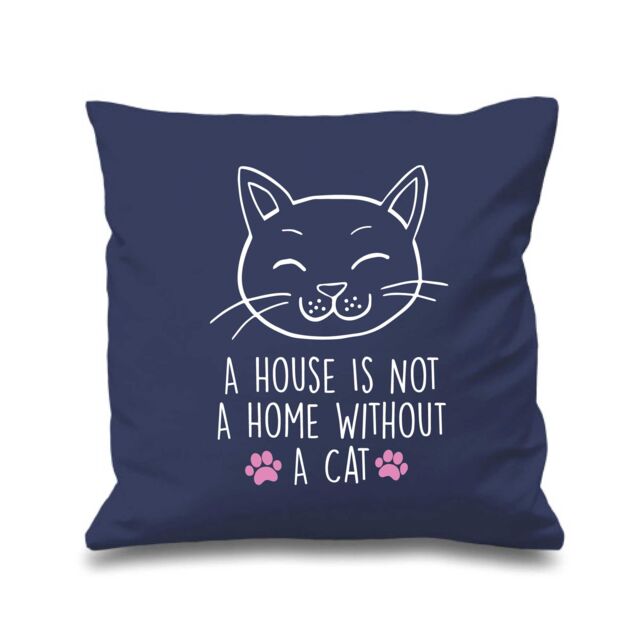 "60 SECOND MAKEOVER Cushion Cover A House Is Not A Home Without A Cat 16"" x 16"" in Navy - Size: 40 cm x 40 cm"