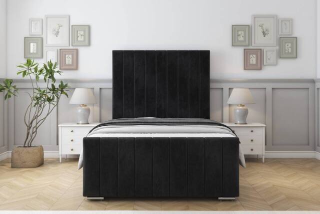 "Sloomy California Naples Frame-Mattress - 50"" Upholstered Headboard in Black - Size: Super King" - image 1