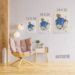 "Artery8 Seated Woman Back View Painting Canvas Wall Art Print Schiele in Blue - Size: W18"" x H24""" - thumbnail 4