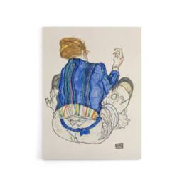"Artery8 Seated Woman Back View Painting Canvas Wall Art Print Schiele in Blue - Size: W18"" x H24""" - thumbnail 1