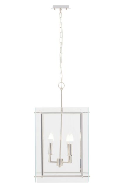 Orsina Four Bulb Pendant Light, Industrial Style Nickel Finish Ceiling Light, Rectangular Pendant With Glass Shade in Silver - image 1