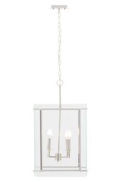 Orsina Four Bulb Pendant Light, Industrial Style Nickel Finish Ceiling Light, Rectangular Pendant With Glass Shade in Silver - thumbnail 1