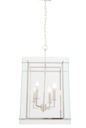 Orsina Four Bulb Pendant Light, Industrial Style Nickel Finish Ceiling Light, Rectangular Pendant With Glass Shade in Silver - thumbnail 5
