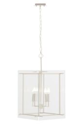Orsina Four Bulb Pendant Light, Industrial Style Nickel Finish Ceiling Light, Rectangular Pendant With Glass Shade in Silver - thumbnail 4