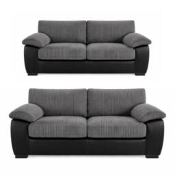 LUXURY LIFE Amalfi Air Leather & Jumbo Cord 3+2 Sofa Set in Grey - thumbnail 2