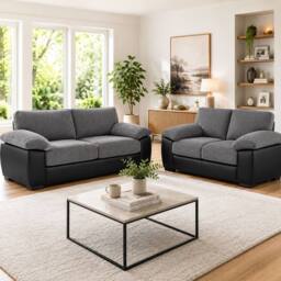 LUXURY LIFE Amalfi Air Leather & Jumbo Cord 3+2 Sofa Set in Grey