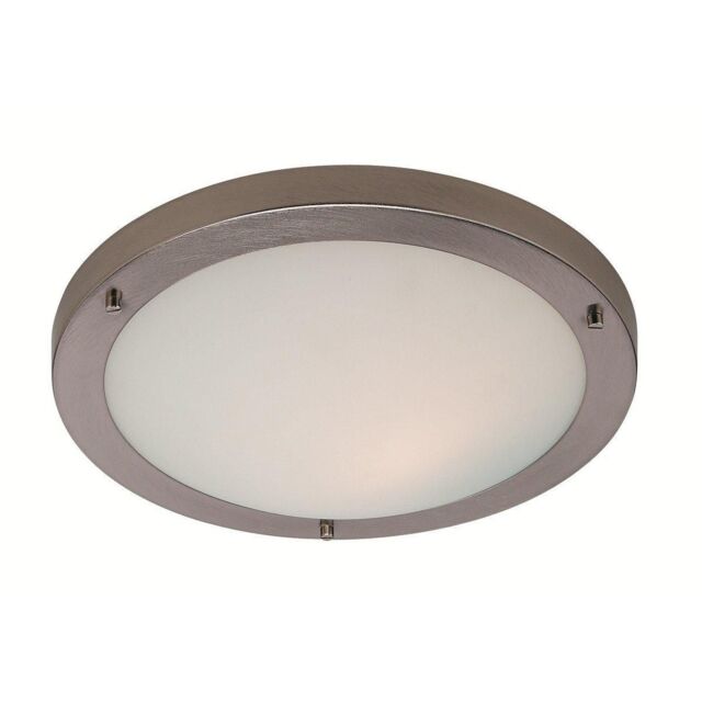 Netlighting Rondo LED 24 Light Flush Ceiling Light Brushed Steel Opal Glass IP44 in Grey