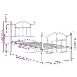 Berkfield Home Metal Bed Frame with Headboard & Footboard Black 90x190 cm Single - thumbnail 9