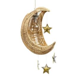 Happy Homewares Whimsical Crescent Moon Pendant Light Shade with Silver & Gold Stars in Brown - thumbnail 6