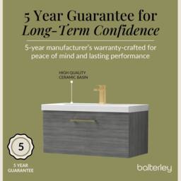 Balterley 800mm Wall Hung 1 Drawer Vanity, Woodgrain Anthracite, Brass Handle in Grey - thumbnail 6