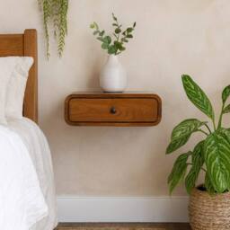 Wyld Haus Udine Wall Mounted Mango Wood Bedside Table with Drawer in Brown - thumbnail 1