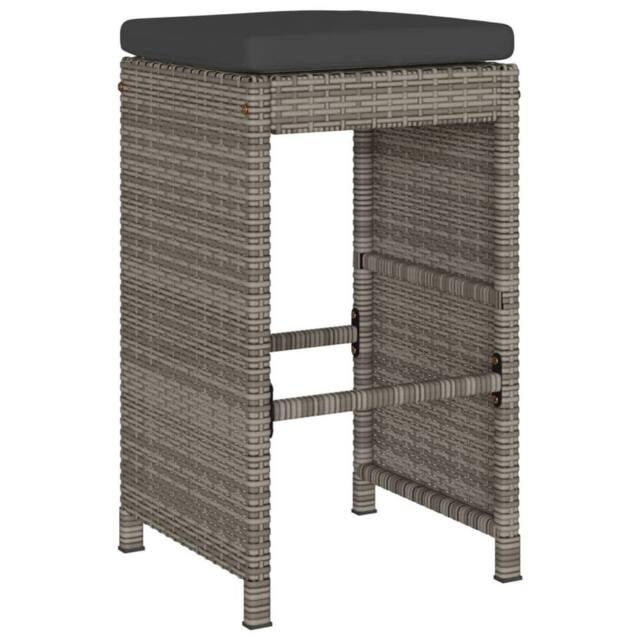Berkfield Home Beautiful Garden Bar Stools with Cushions 2 pcs Grey Poly Rattan - image 1