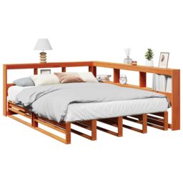 Berkfield Home Bookcase Bed without Mattress Wax Brown 140x200cm Solid Wood Pine - Size: 140x200 cm - thumbnail 1
