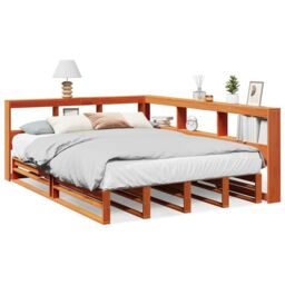 Berkfield Home Bookcase Bed without Mattress Wax Brown 140x200cm Solid Wood Pine - Size: 140x200 cm - thumbnail 2