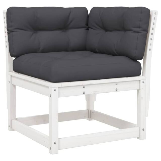 Berkfield Home Garden Sofa Corner with Cushions White 73x73x78 cm Solid Wood Pine - Size: 73 x 73 x 78 cm - image 1
