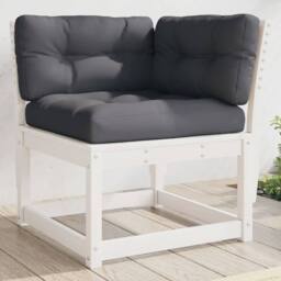 Berkfield Home Garden Sofa Corner with Cushions White 73x73x78 cm Solid Wood Pine - Size: 73 x 73 x 78 cm - thumbnail 2