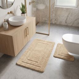 Allure Bath Fashions Two Piece Non-Slip Bath Mat & Pedestal Mat Set in Beige - thumbnail 3
