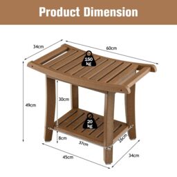 Costway Corner Shower Bench Stool Bathroom Seat 2-Tier Storage Shelf Bathroom Foot Rest in Brown - thumbnail 2